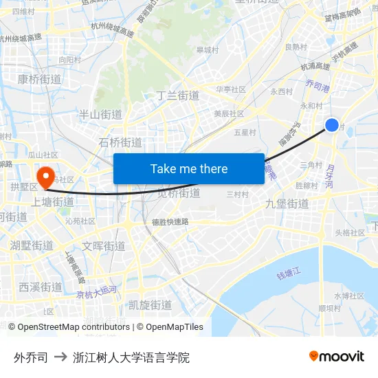 外乔司 to 浙江树人大学语言学院 map