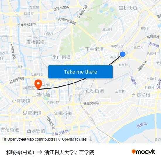 和顺桥(村道) to 浙江树人大学语言学院 map