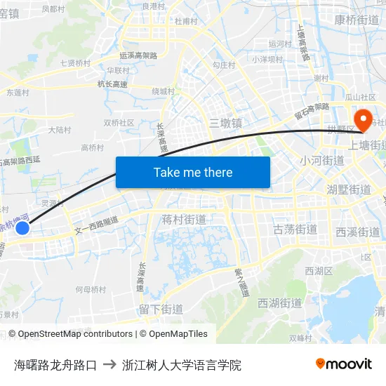海曙路龙舟路口 to 浙江树人大学语言学院 map