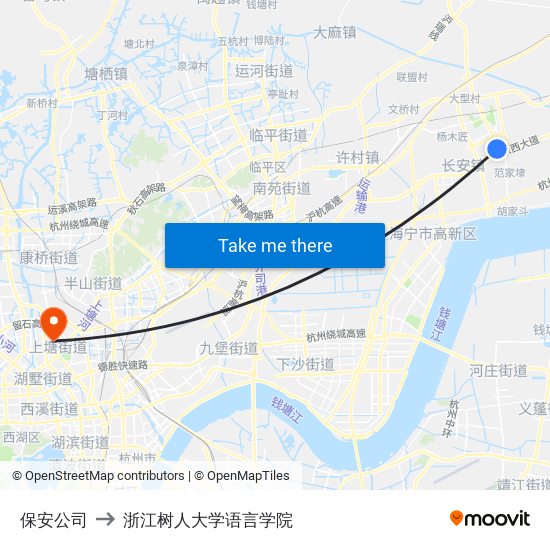 保安公司 to 浙江树人大学语言学院 map