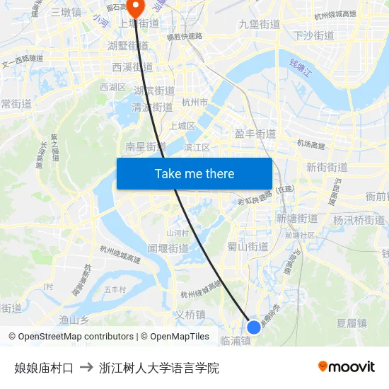 娘娘庙村口 to 浙江树人大学语言学院 map