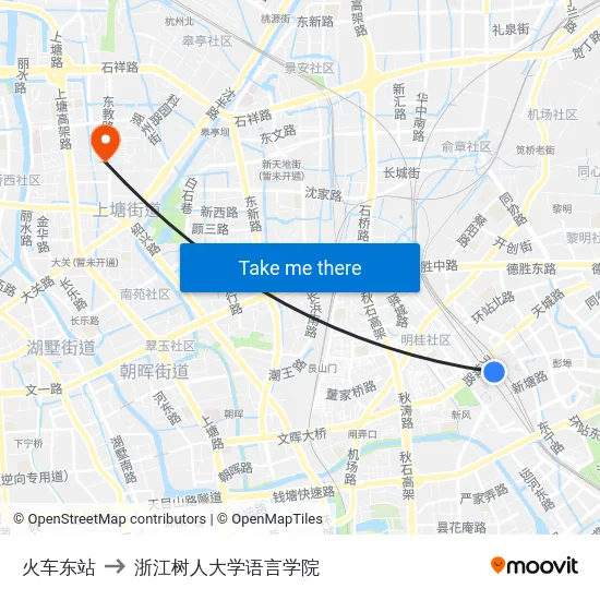 火车东站 to 浙江树人大学语言学院 map