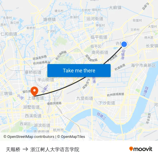 天顺桥 to 浙江树人大学语言学院 map