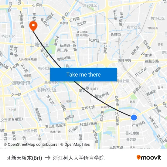 艮新天桥东(Brt) to 浙江树人大学语言学院 map