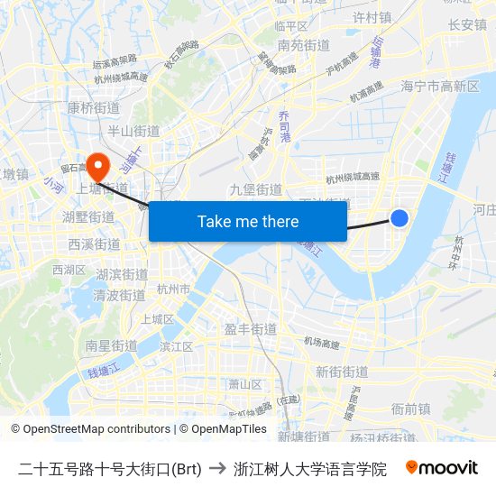 二十五号路十号大街口(Brt) to 浙江树人大学语言学院 map