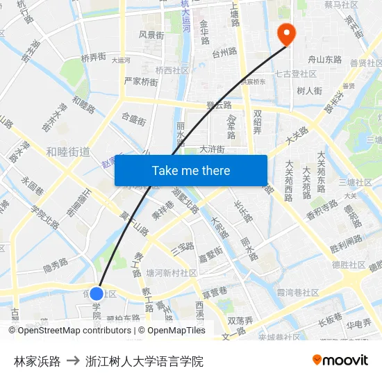 林家浜路 to 浙江树人大学语言学院 map