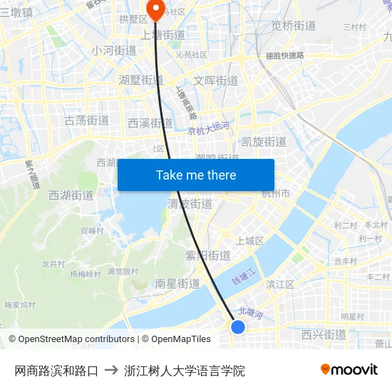 网商路滨和路口 to 浙江树人大学语言学院 map