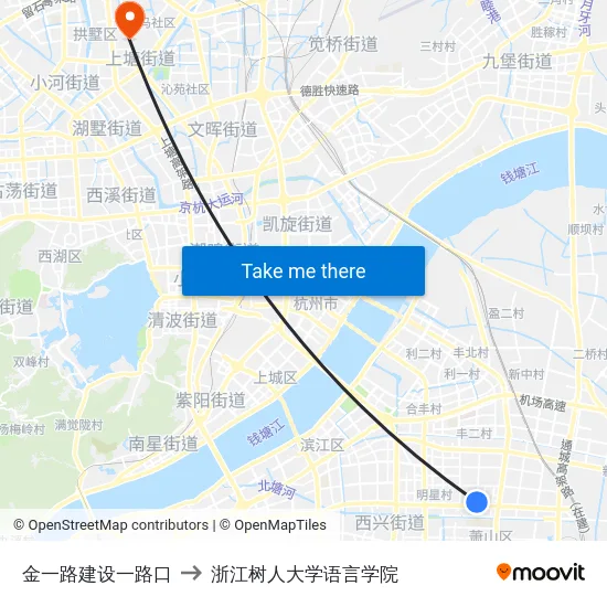 金一路建设一路口 to 浙江树人大学语言学院 map