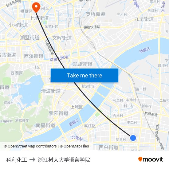 科利化工 to 浙江树人大学语言学院 map