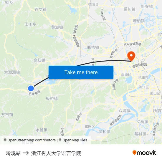 玲珑站 to 浙江树人大学语言学院 map