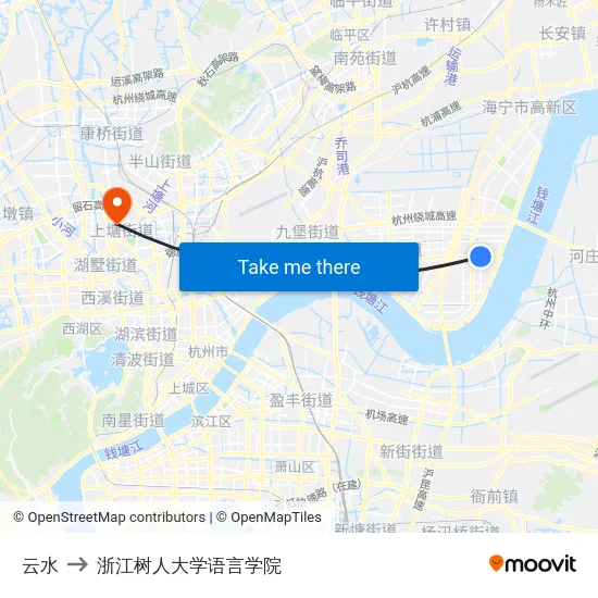 云水 to 浙江树人大学语言学院 map