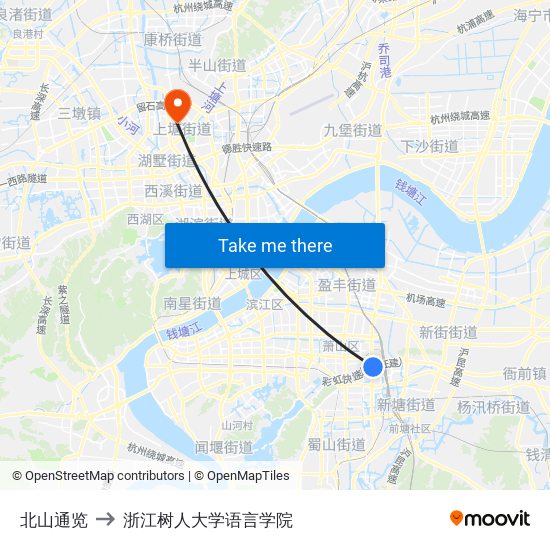 北山通览 to 浙江树人大学语言学院 map