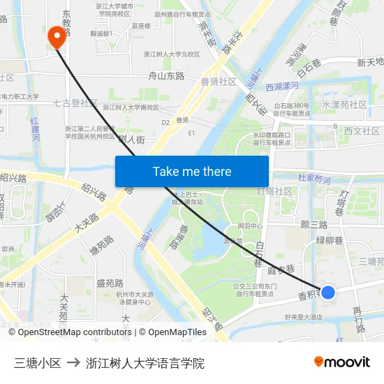 三塘小区 to 浙江树人大学语言学院 map