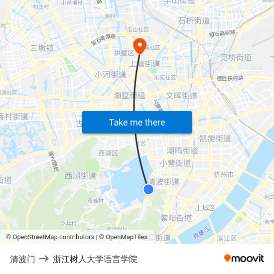清波门 to 浙江树人大学语言学院 map