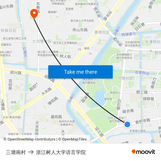 三塘南村 to 浙江树人大学语言学院 map