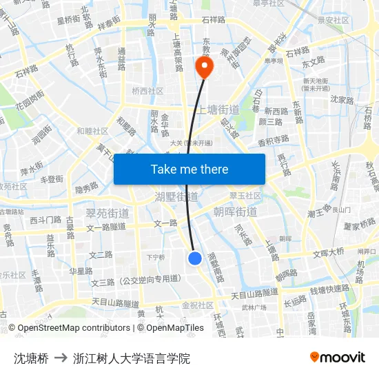 沈塘桥 to 浙江树人大学语言学院 map