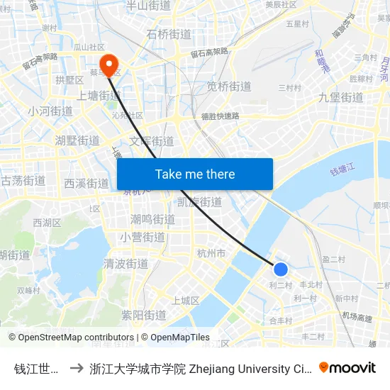 钱江世纪城 to 浙江大学城市学院 Zhejiang University City College map