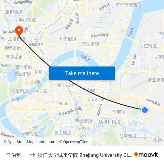 任伯年小学 to 浙江大学城市学院 Zhejiang University City College map