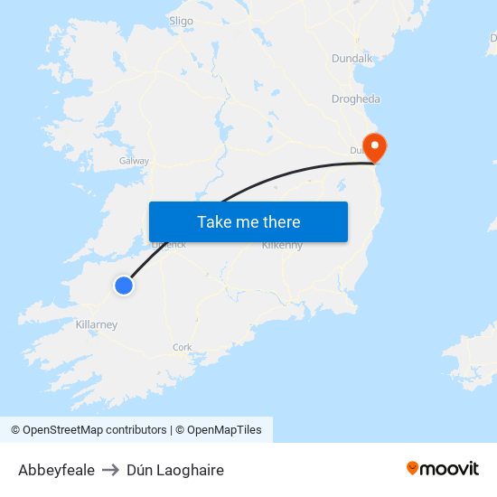 Abbeyfeale to Dún Laoghaire map