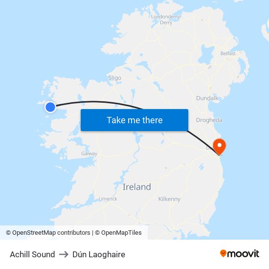 Achill Sound to Dún Laoghaire map