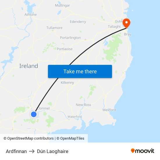 Ardfinnan to Dún Laoghaire map