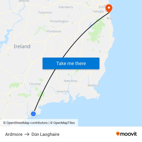 Ardmore to Dún Laoghaire map