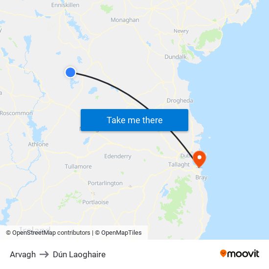Arvagh to Dún Laoghaire map