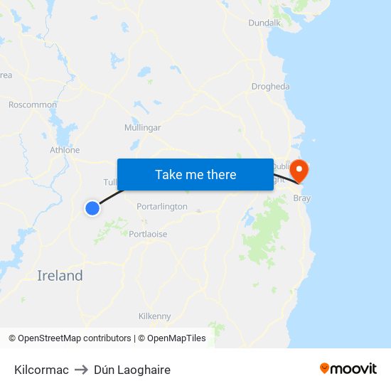 Kilcormac to Dún Laoghaire map