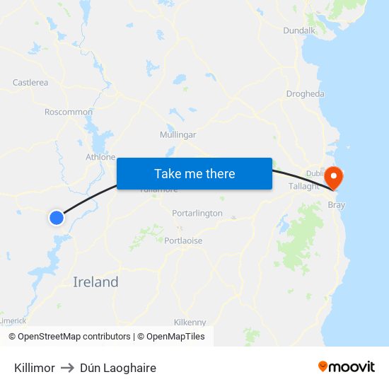 Killimor to Dún Laoghaire map