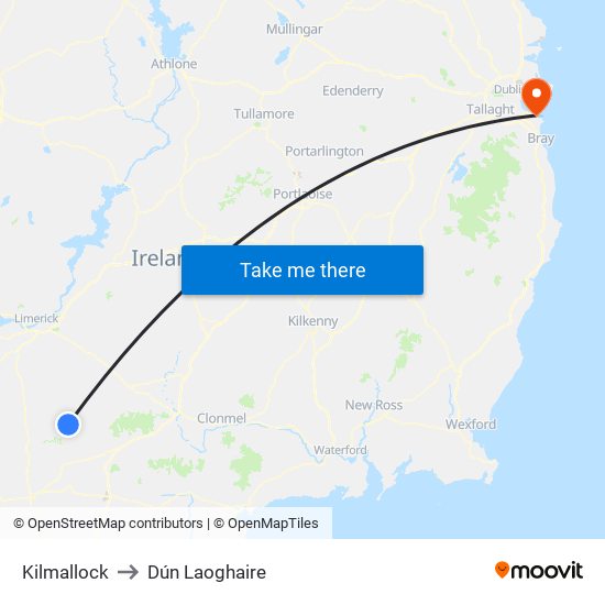 Kilmallock to Dún Laoghaire map
