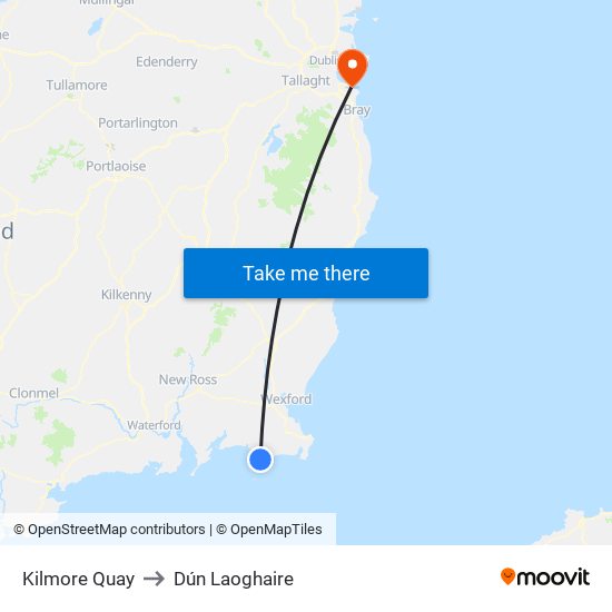 Kilmore Quay to Dún Laoghaire map