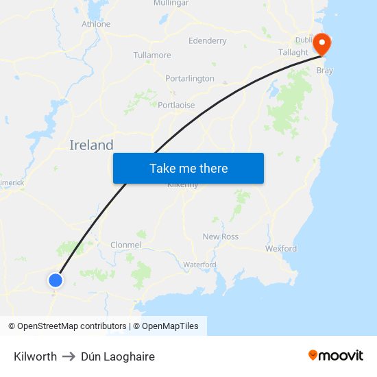 Kilworth to Dún Laoghaire map