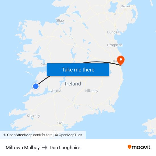 Miltown Malbay to Dún Laoghaire map