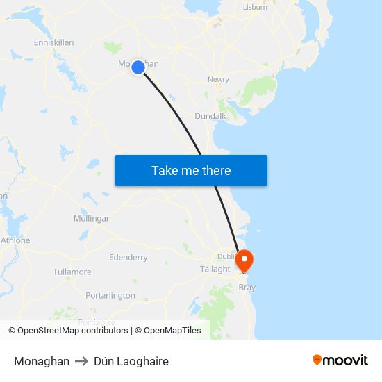 Monaghan to Dún Laoghaire map