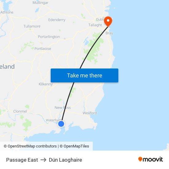 Passage East to Dún Laoghaire map