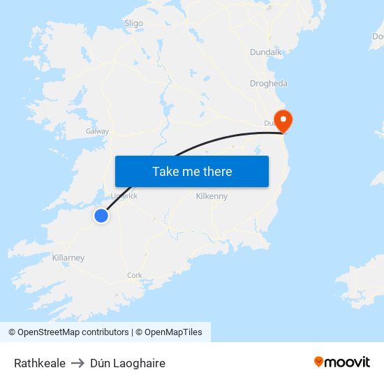 Rathkeale to Dún Laoghaire map