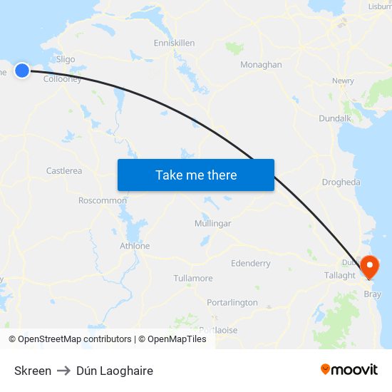 Skreen to Dún Laoghaire map