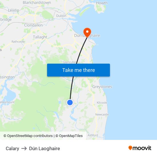 Calary to Dún Laoghaire map