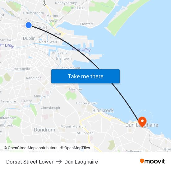 Dorset Street Lower to Dún Laoghaire map