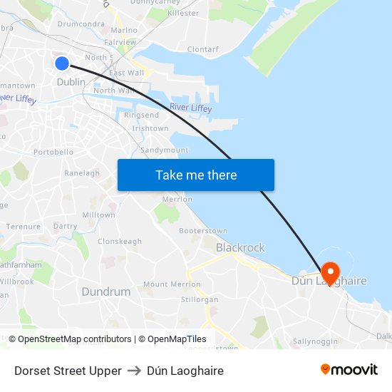 Dorset Street Upper to Dún Laoghaire map
