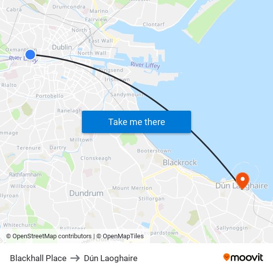 Blackhall Place to Dún Laoghaire map