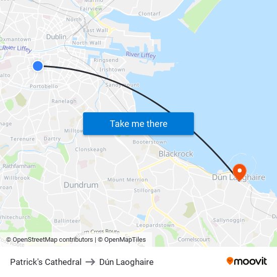 Patrick's Cathedral to Dún Laoghaire map
