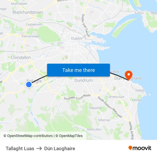 Tallaght Luas to Dún Laoghaire map