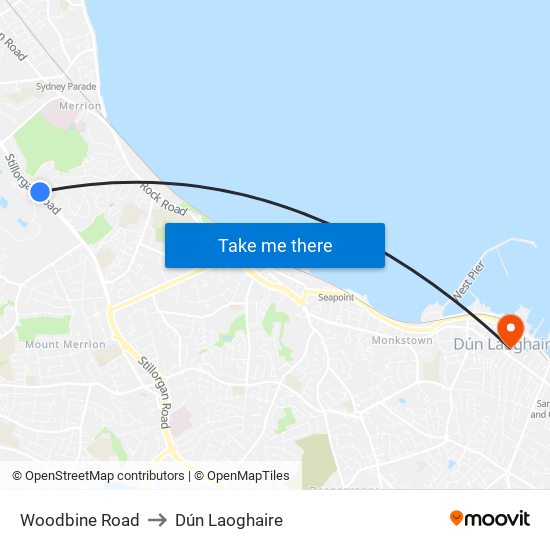Woodbine Road to Dún Laoghaire map