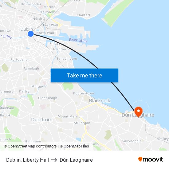 Dublin, Liberty Hall to Dún Laoghaire map