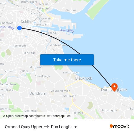 Ormond Quay Upper to Dún Laoghaire map