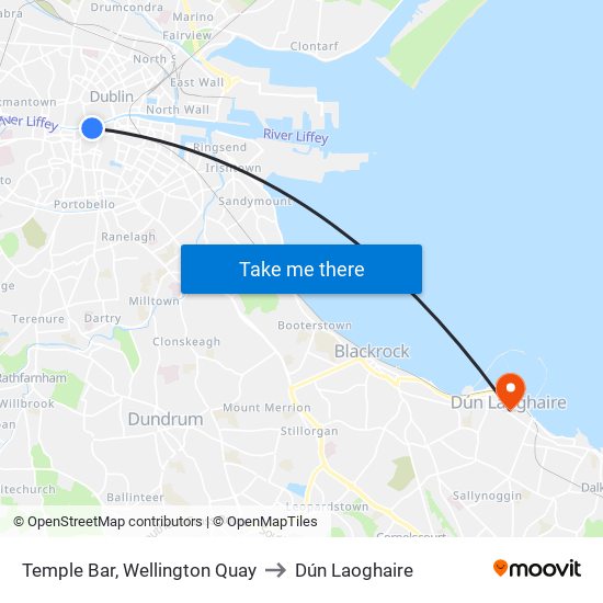 Temple Bar, Wellington Quay to Dún Laoghaire map