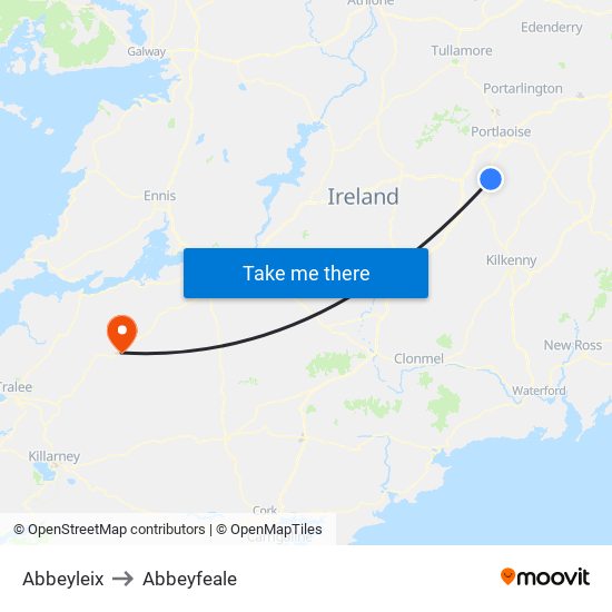 Abbeyleix to Abbeyfeale map