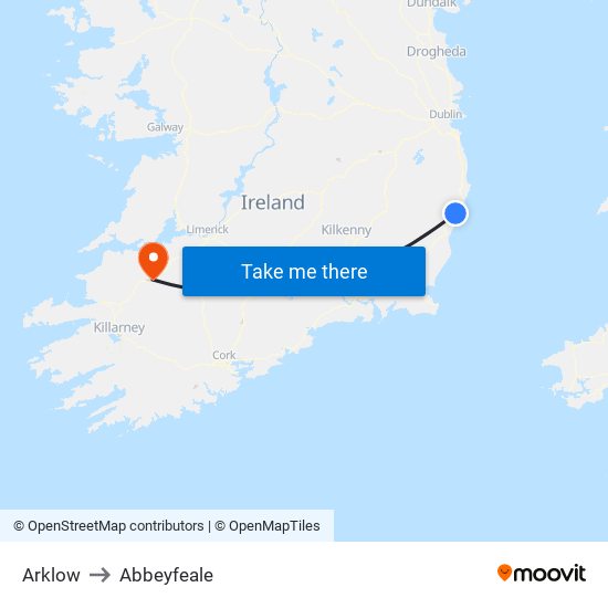 Arklow to Abbeyfeale map