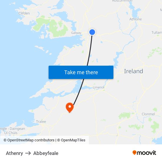 Athenry to Abbeyfeale map